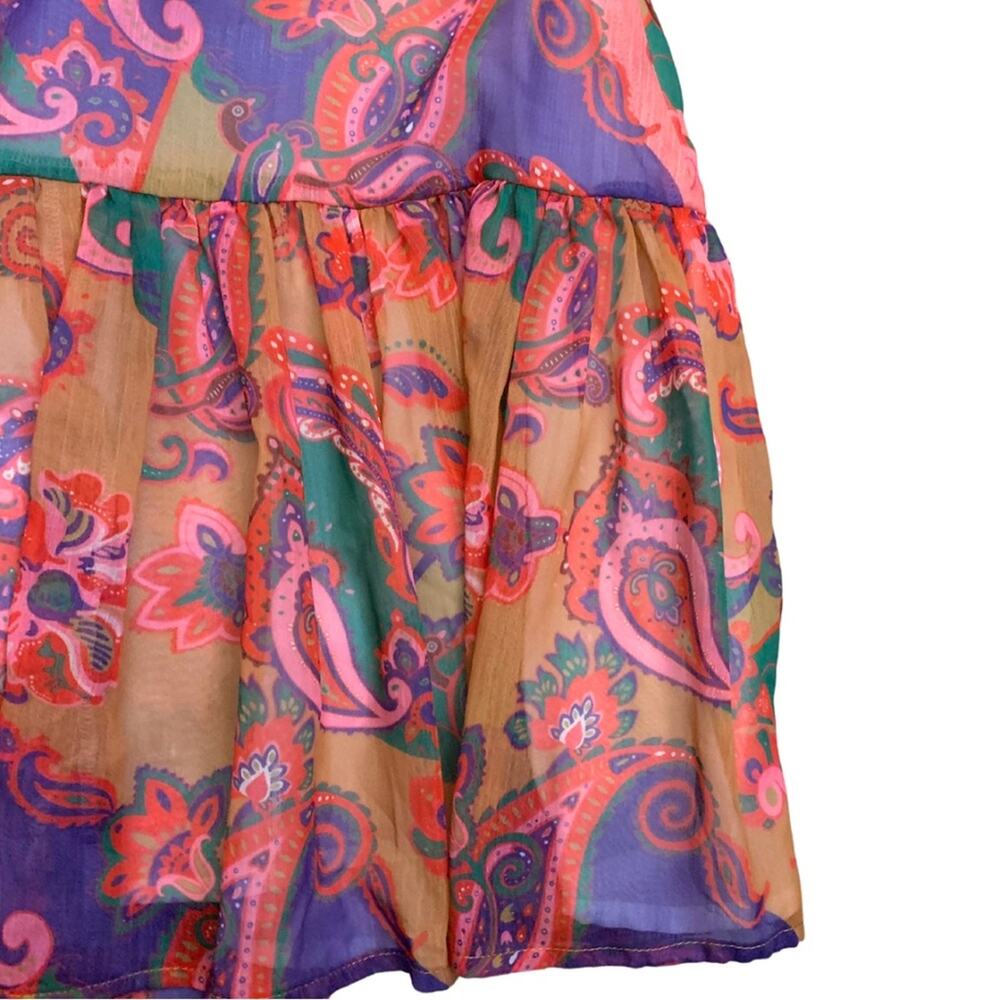 Colorful Pink Paisley Floral Print Long Sleeve Short Dress L’Atiste Small Mini - Picture 11 of 14